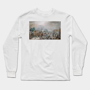 Winter Landscape with Skaters -  Barent Avercamp and Hendrick Avercamp Long Sleeve T-Shirt